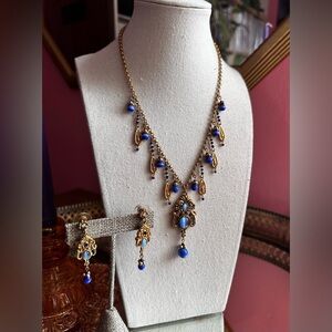 y2k Ever After Lapis Glow Romantic Victorian Earrings Necklace Jewelry Set